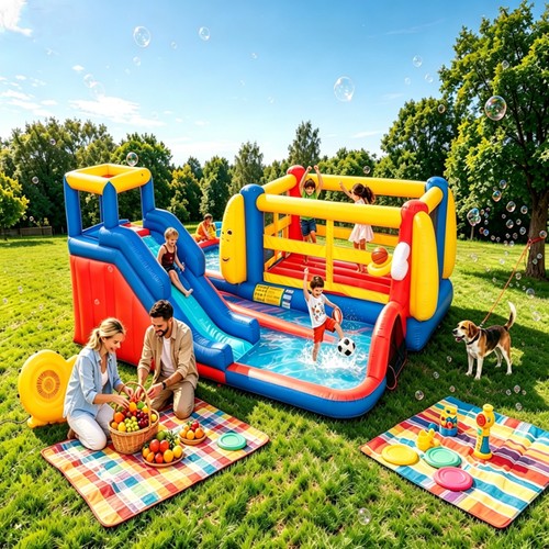 Inflatable water park bounce - water,